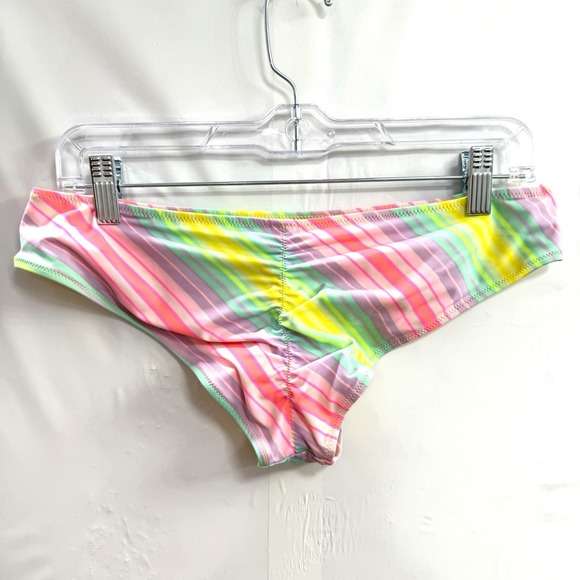 Victoria Secret Swim Bikini Bottom M Rainbow Stripe Scrunch Butt Colorful - Picture 3 of 7